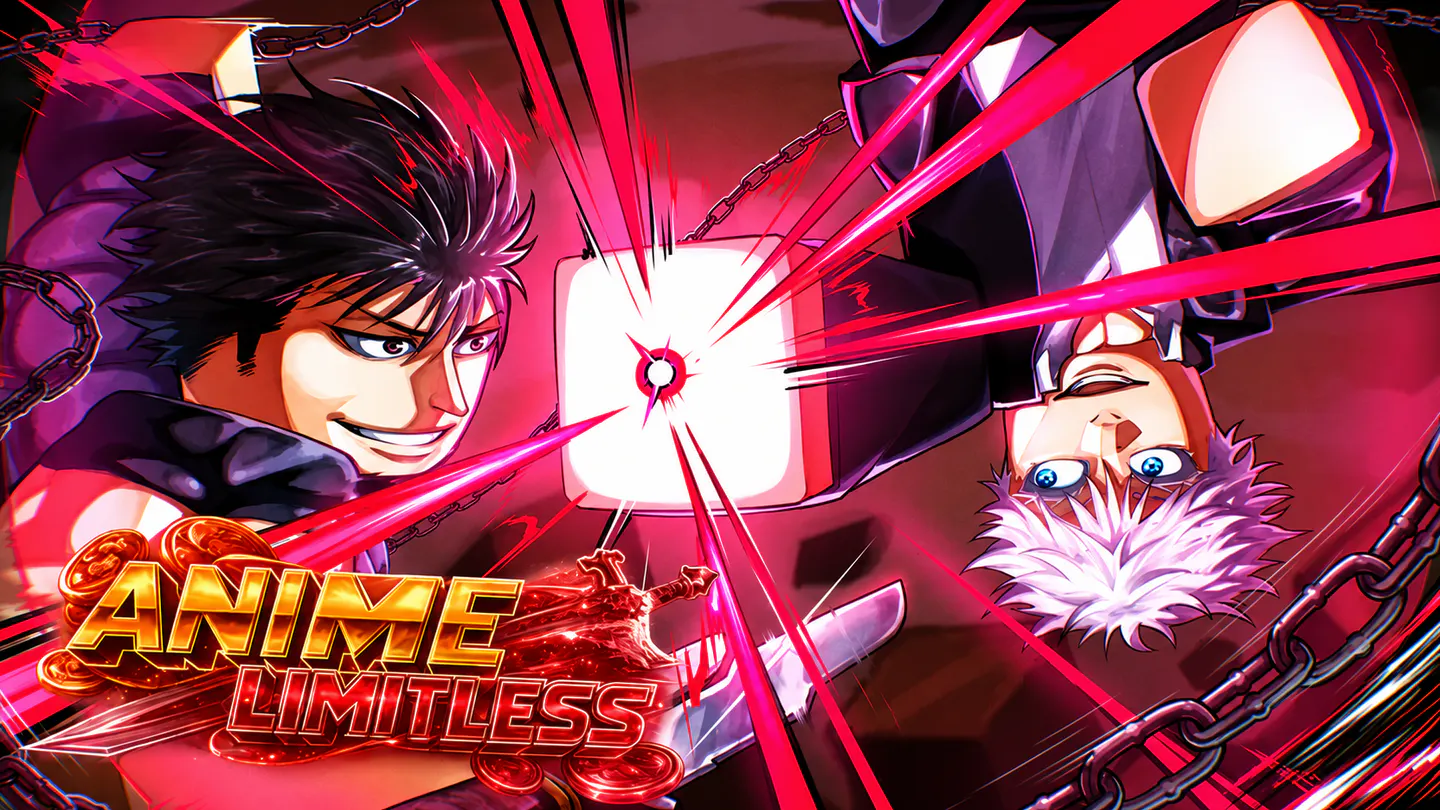 Anime Limitless game key art with two anime fighters and the Roblox logo